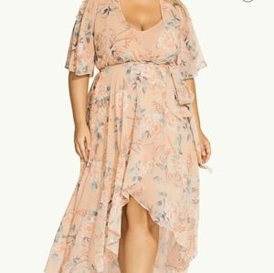 NWT Light peach dress with floral overlay